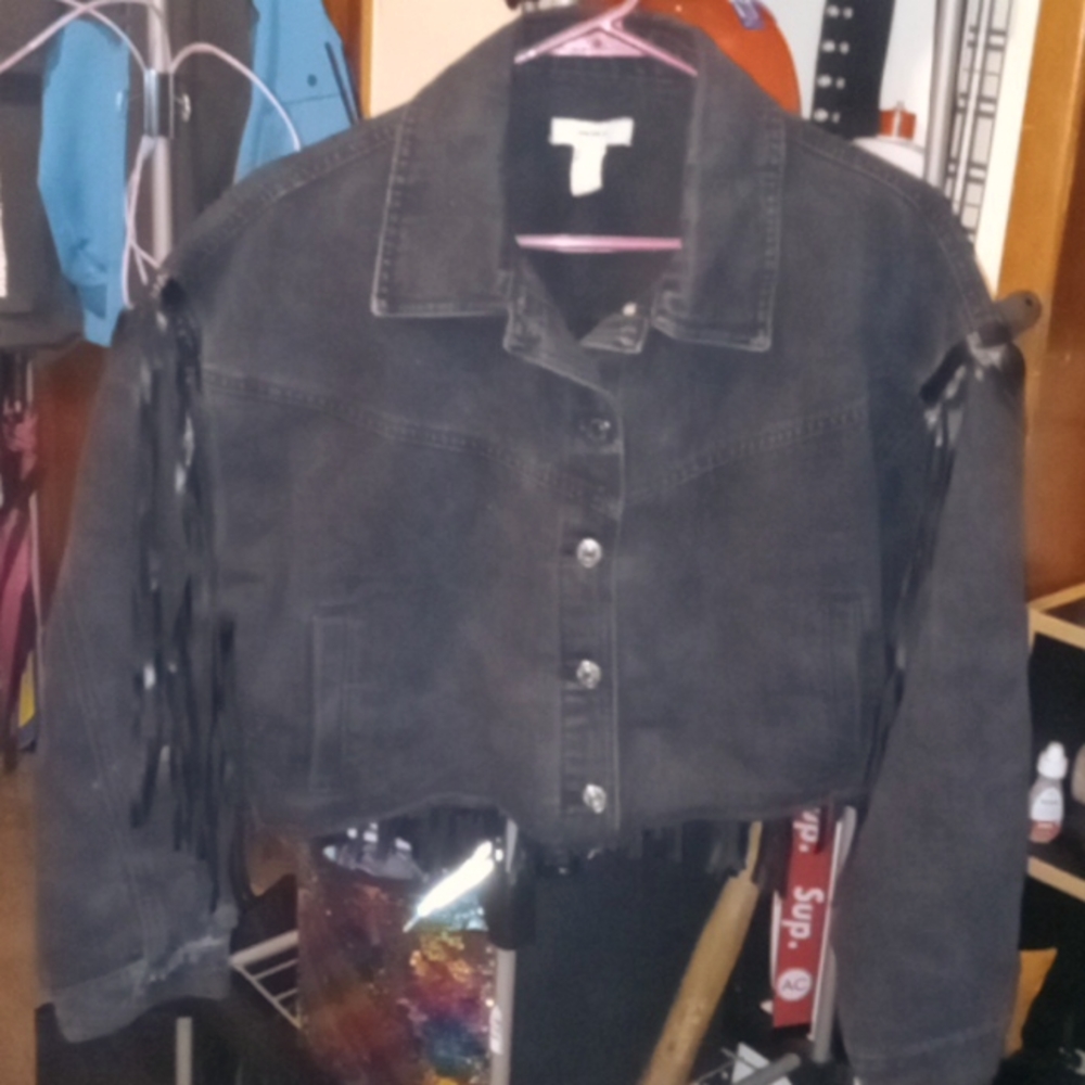 Women's black fringe jacket. Size medium